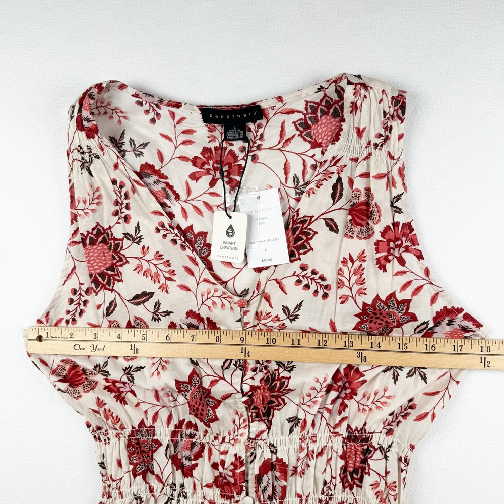 Sanctuary Red Floral Cotton Voile Smocked Peplum Top Sleeveless V-Neck Large NWT - Picture 7 of 7